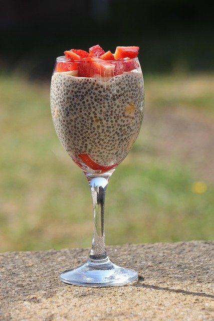 Vegetarian keto chia pudding with strawberries