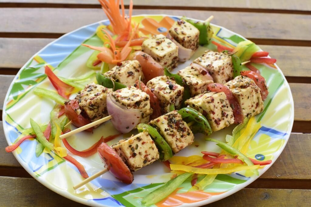 High-protein paneer tikka for vegetarian keto served with salad