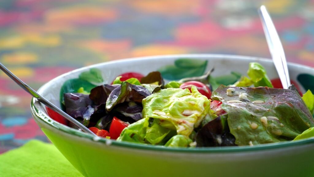 Healthy salad bowl for women on ketosis