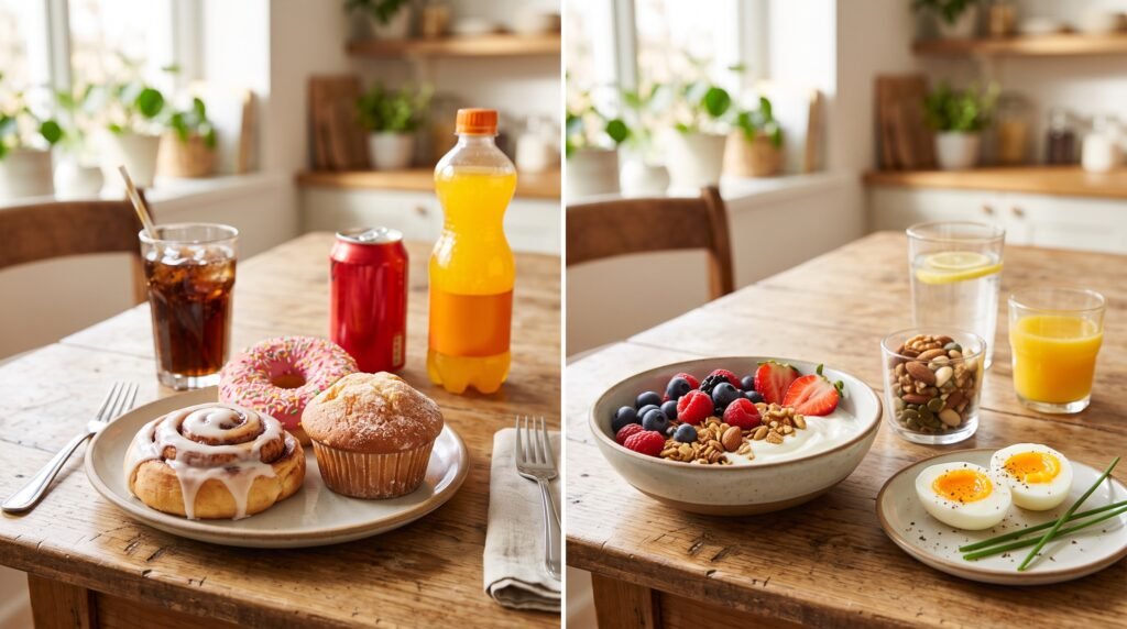 How much protein should women with PCOS eat daily? Healthy high-protein breakfast with eggs, Greek yogurt, berries, and chia seeds