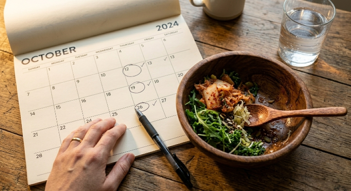 Calendar with days marked, representing the typical timeline for keto bloating to improve.