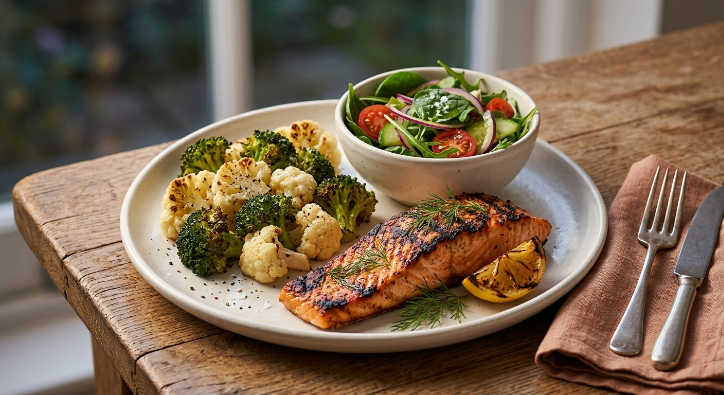 Keto friendly plate supporting insulin sensitivity relevant to PCOS acne