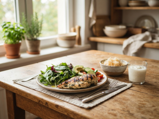 Incorporating probiotic foods for keto diet into a balanced low carb meal.