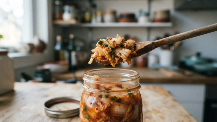 Kimchi as a fermented, probiotic rich food that can fit a keto diet in moderate portions.