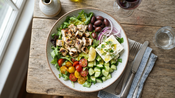 Mediterranean keto meal made from grocery list ingredients