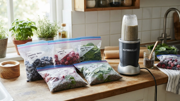 Batch prepped smoothie bags for quick PCOS friendly breakfasts
